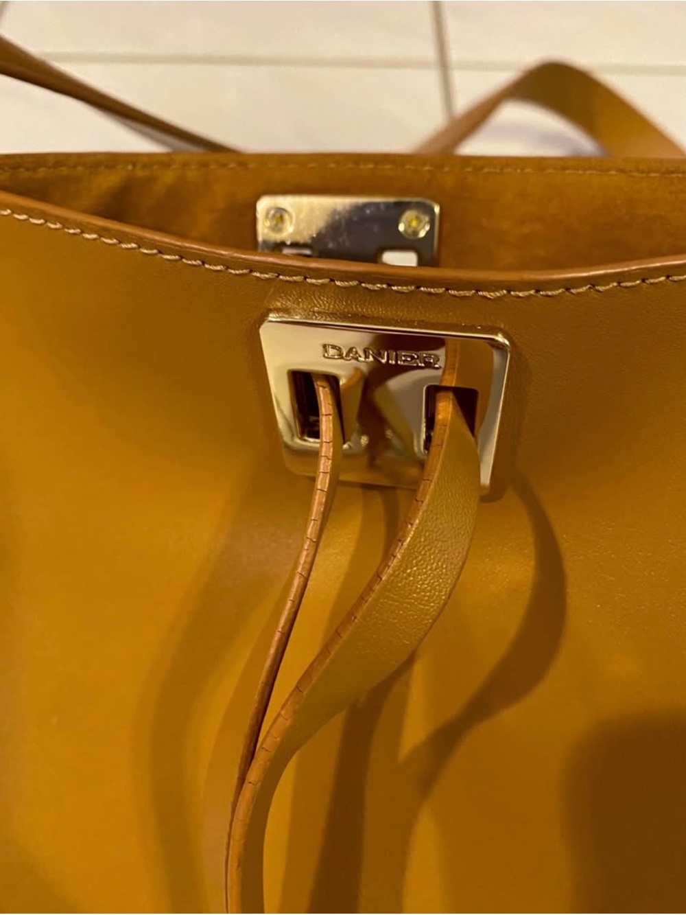 Leather Drawstring Bucket Bag - Picture 3 of 5